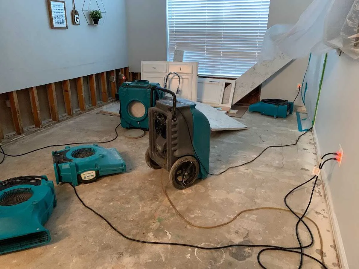 Dehumidifier in flood-cut room for Water Damage Restoration in Evanston